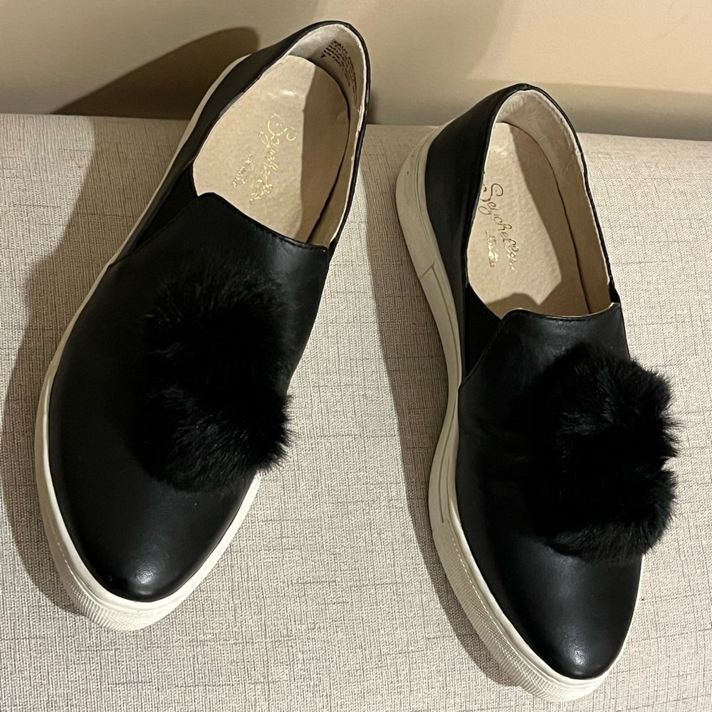 Seychelles Game On Platform Pom Pom Sneakers Leather Slip-Ons, Size 7 View 2